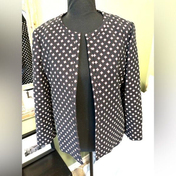 Kate Spade Medium Black Diamond Embroidered Open Front Blazer Jacket size 8 - Picture 7 of 16